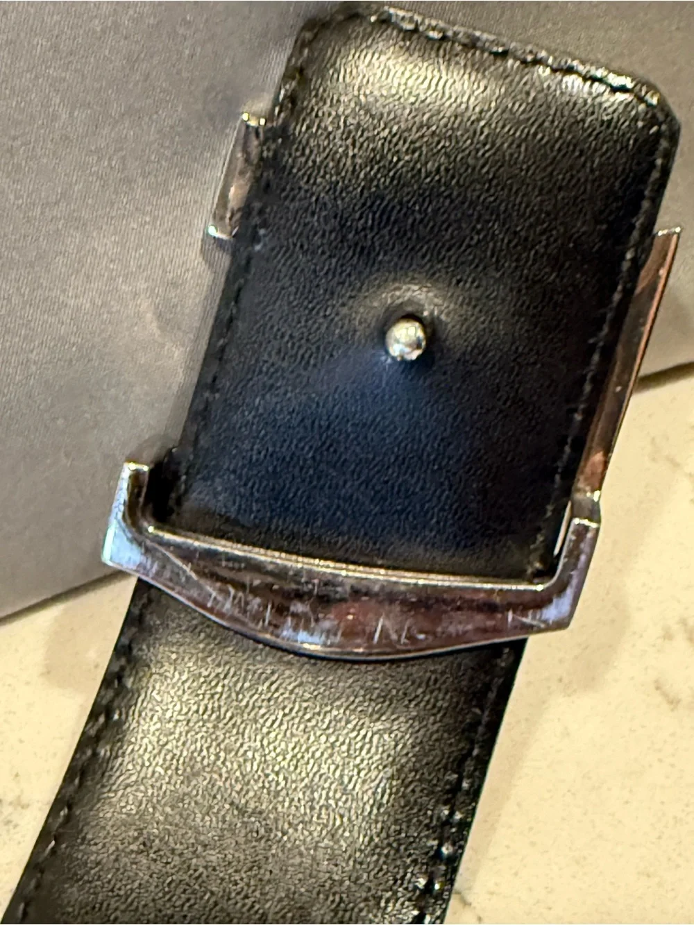 Louis Vuitton Black Leather Textured Belt with Subtle Monogram